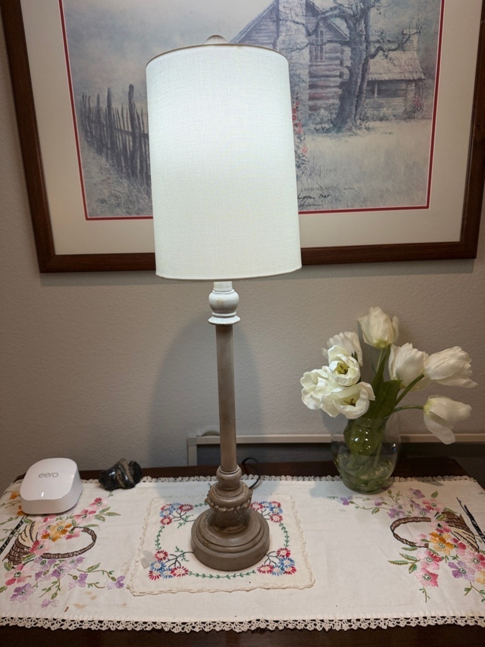 Bluffton 28” 1-Light Distressed Grey Buffet Lamp With Shade